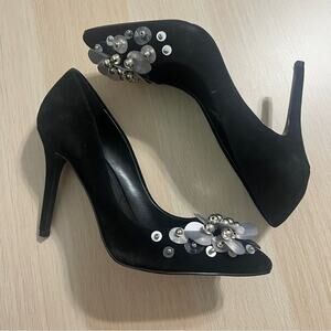 Charles By Charles David Black Heels with Floral Embellishments